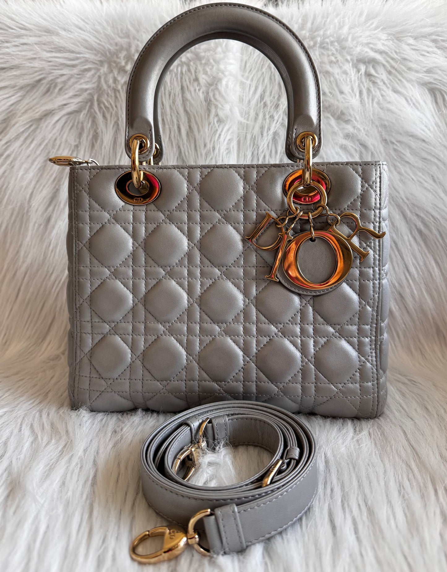 Christian Dior Lady Dior Medium Gray Pearlescent