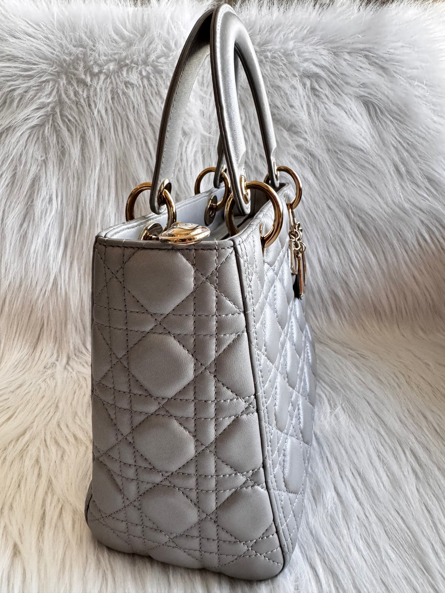 Christian Dior Lady Dior Medium Gray Pearlescent