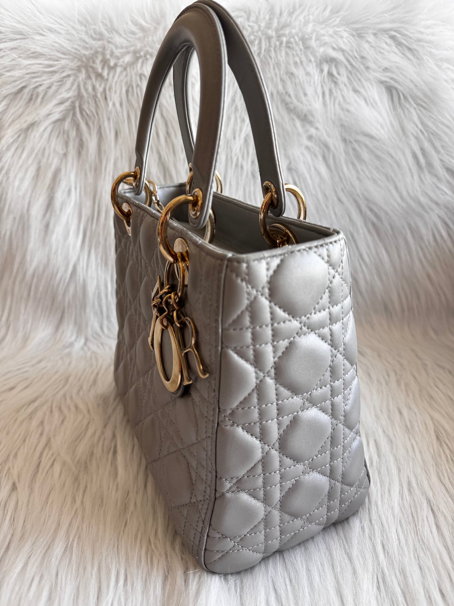 Christian Dior Lady Dior Medium Gray Pearlescent