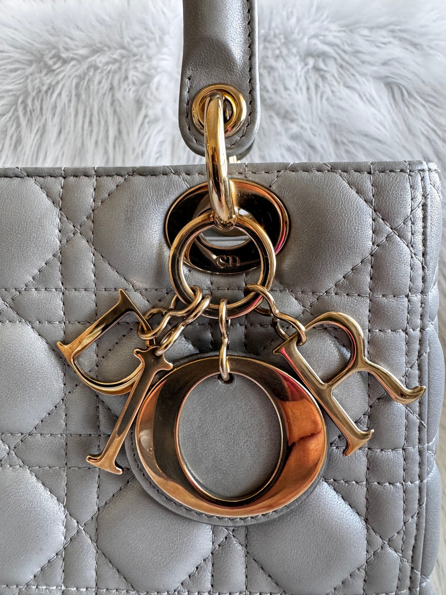 Christian Dior Lady Dior Medium Gray Pearlescent