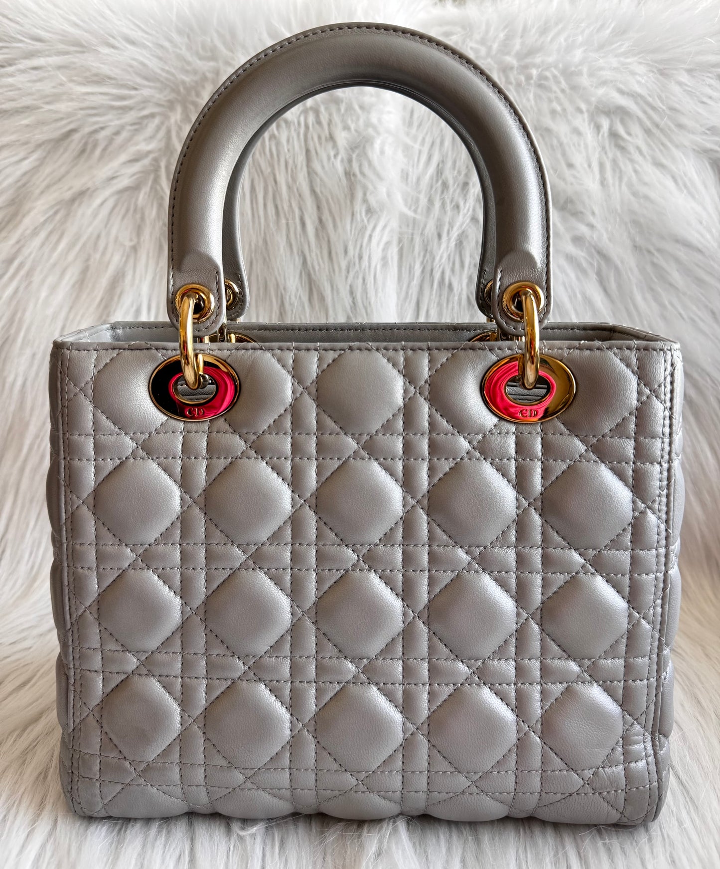 Christian Dior Lady Dior Medium Gray Pearlescent