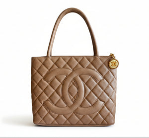 Chanel Beige Caviar Medallion Tote