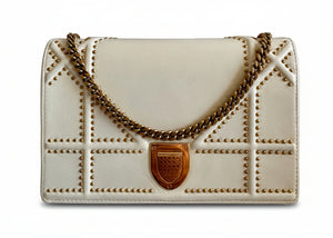Christian Dior Diorama Cream Leather Studded Wallet on Chain