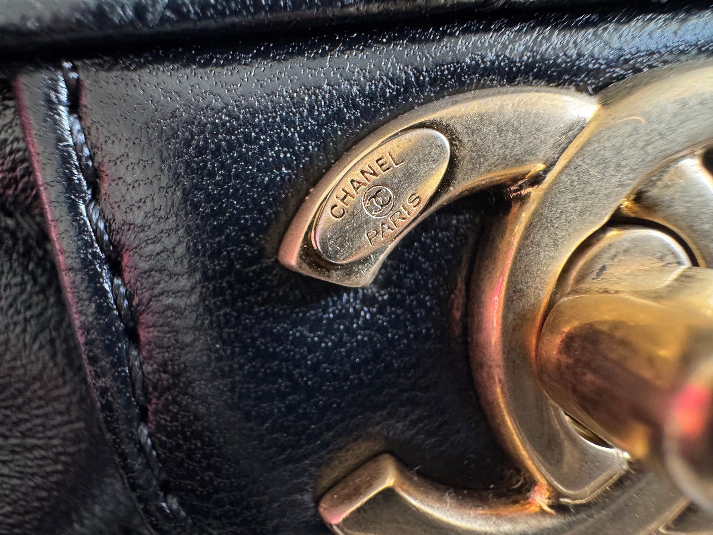 Chanel Top Handle Chain Lambskin Small Black Satchel - microchipped