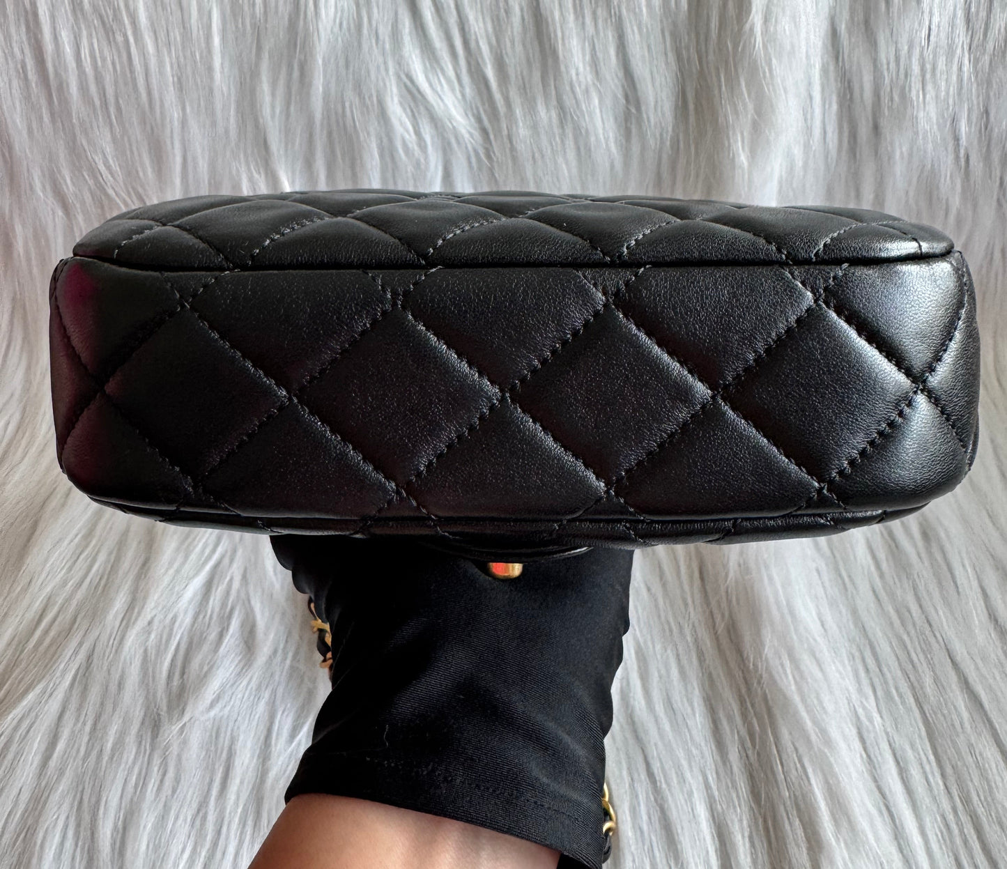 Chanel Top Handle Chain Lambskin Small Black Satchel - microchipped