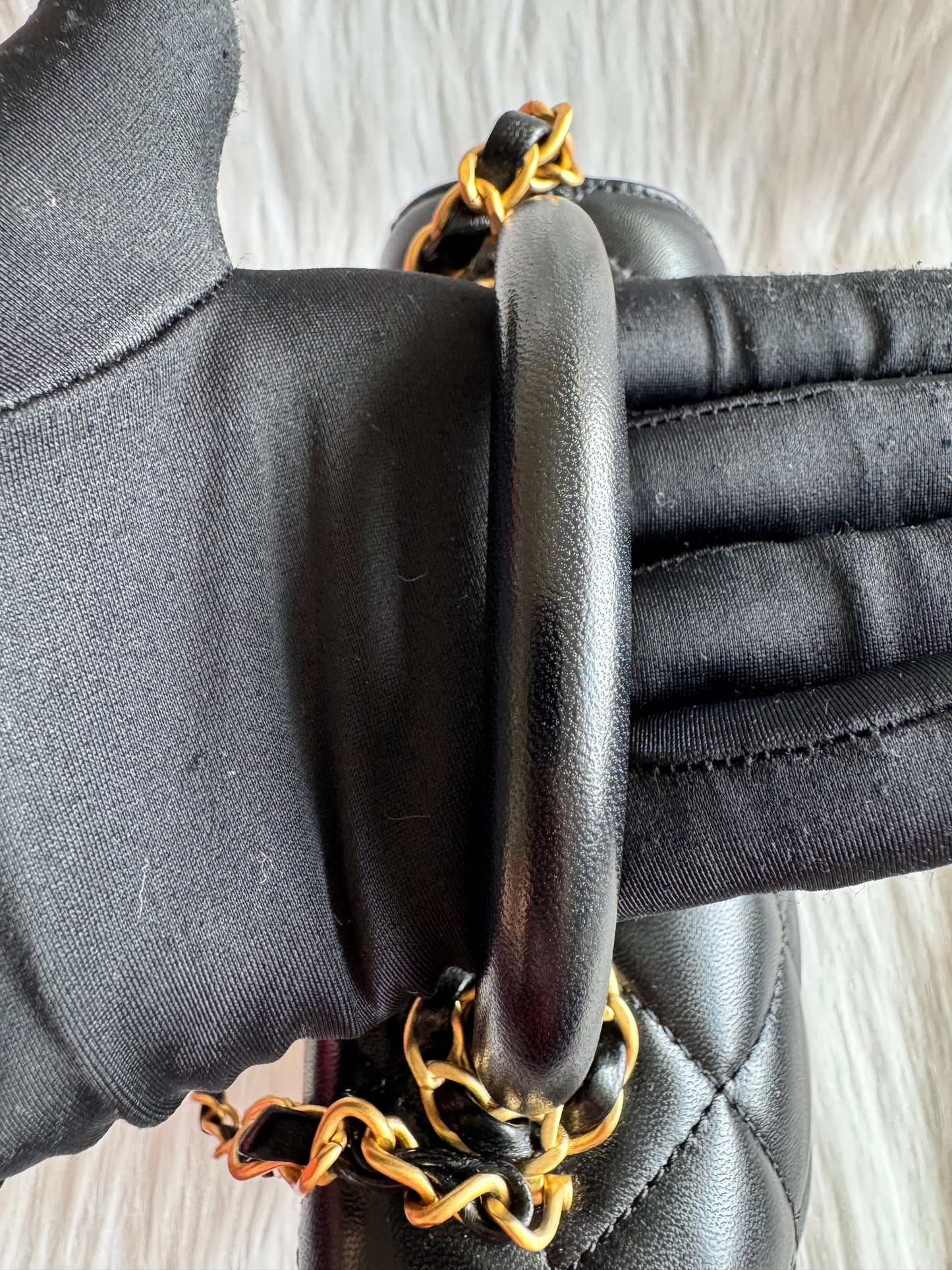 Chanel Top Handle Chain Lambskin Small Black Satchel - microchipped