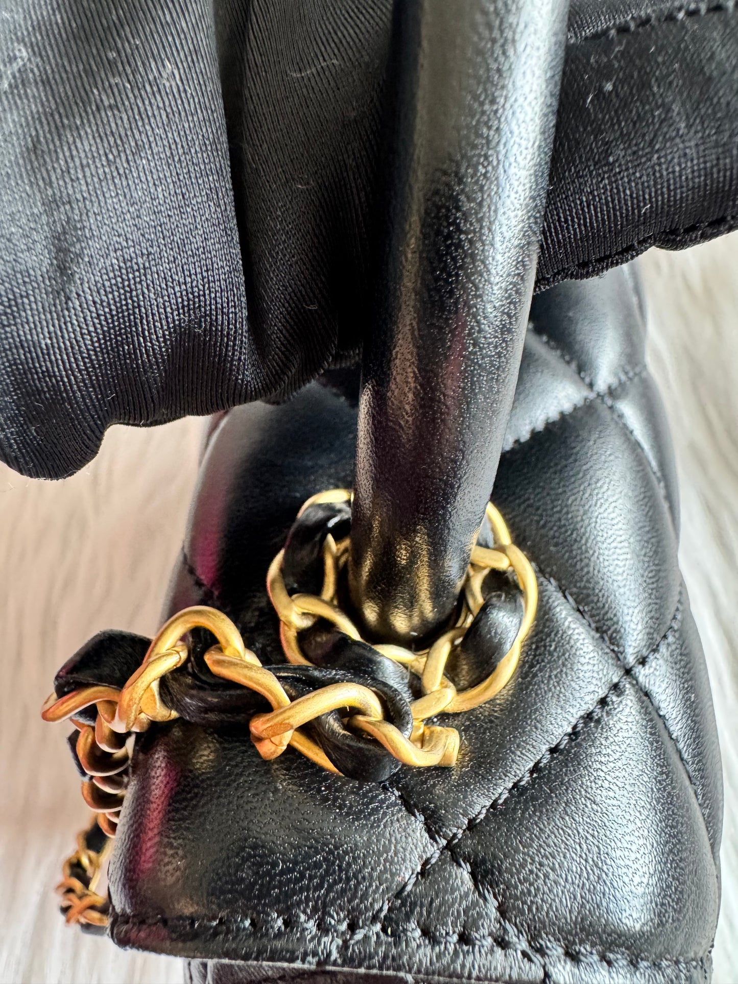 Chanel Top Handle Chain Lambskin Small Black Satchel - microchipped