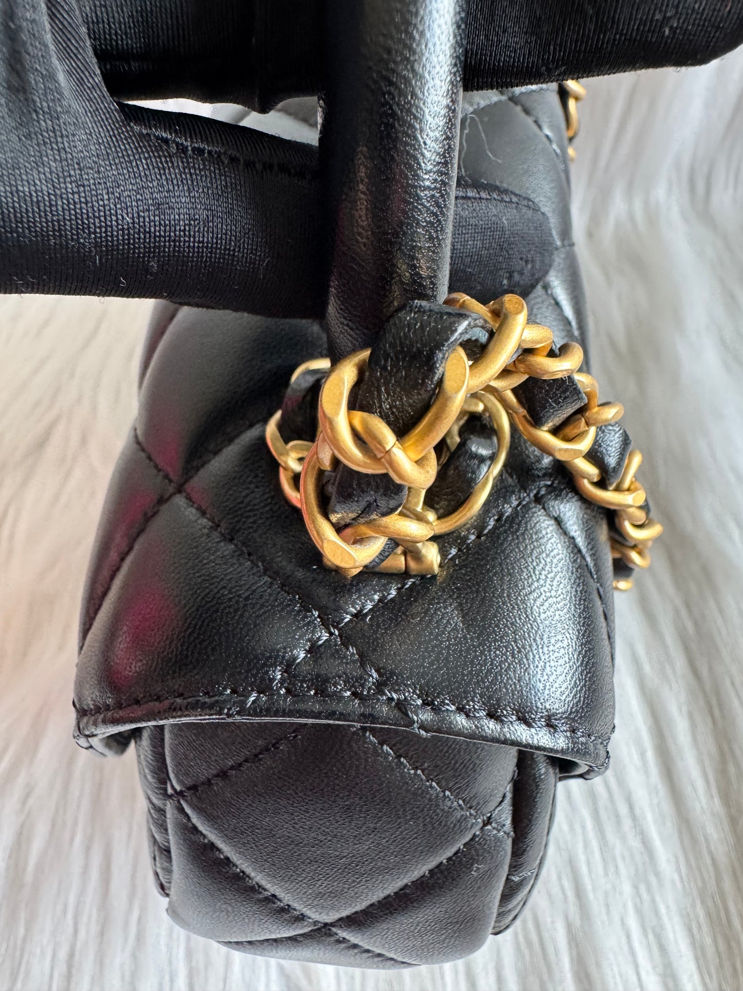 Chanel Top Handle Chain Lambskin Small Black Satchel - microchipped