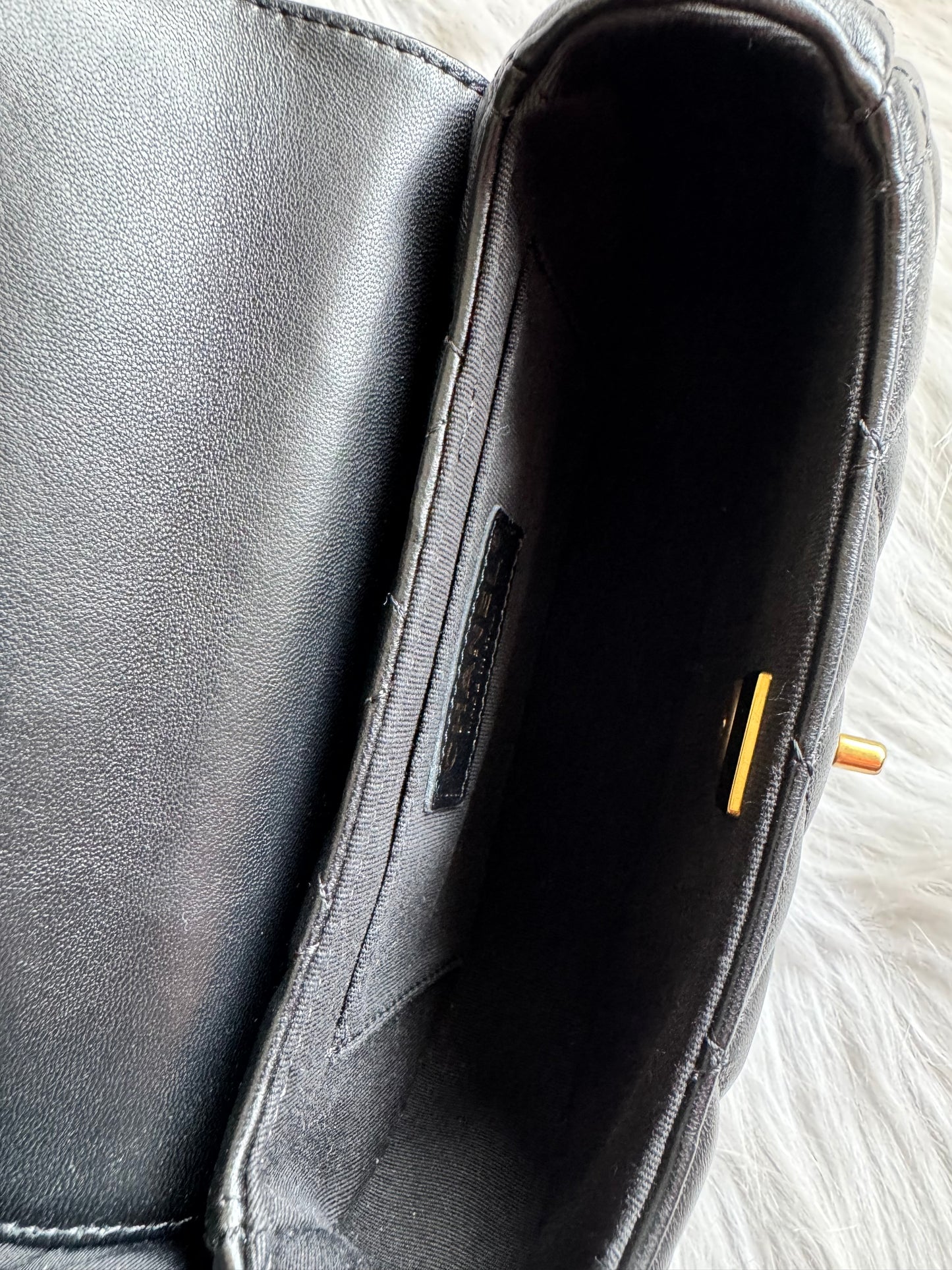 Chanel Top Handle Chain Lambskin Small Black Satchel - microchipped