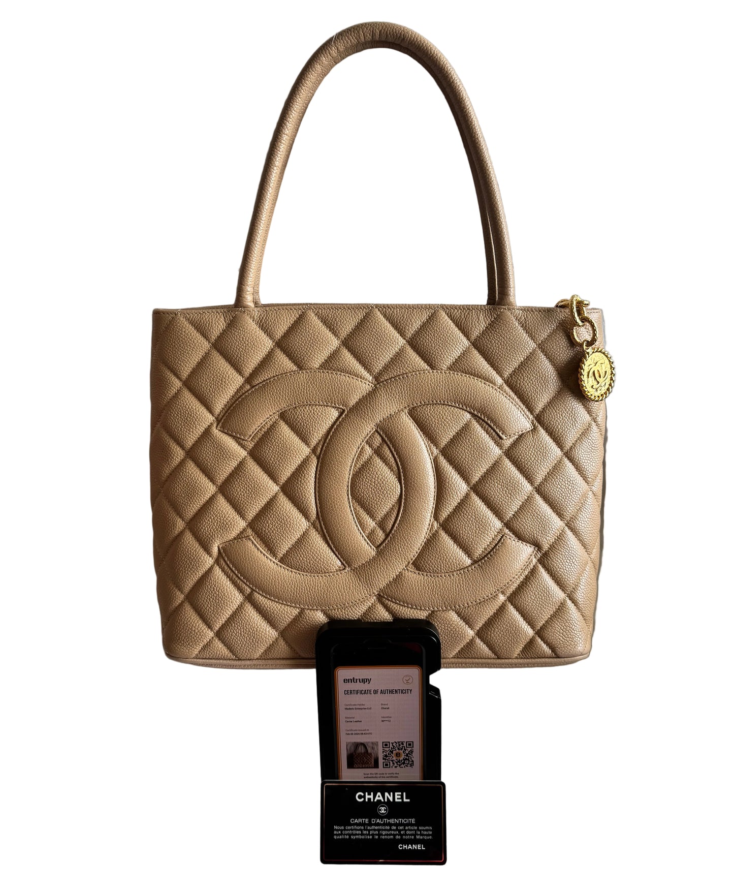 Chanel Beige Caviar Medallion Tote