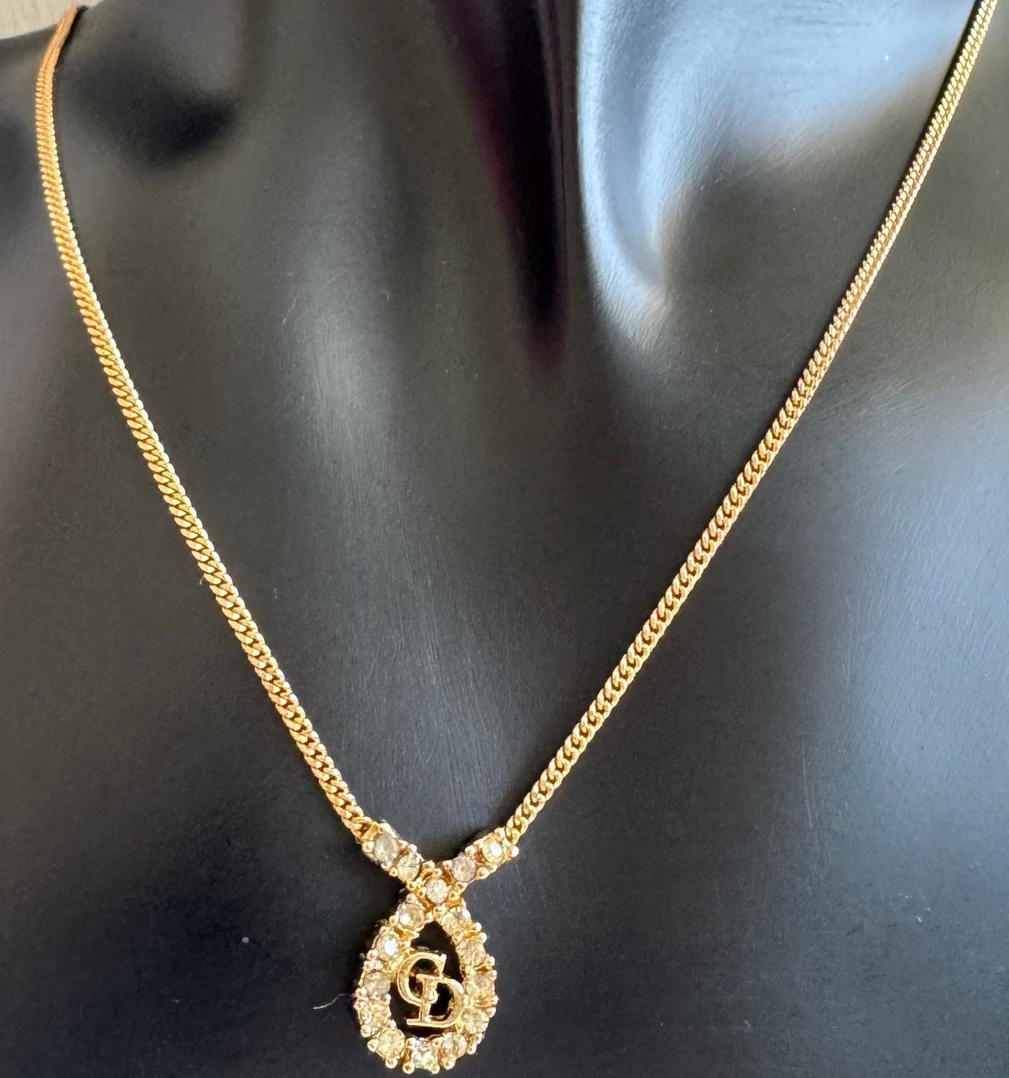 Christian Dior CD initial pendant necklace with Rhinestone