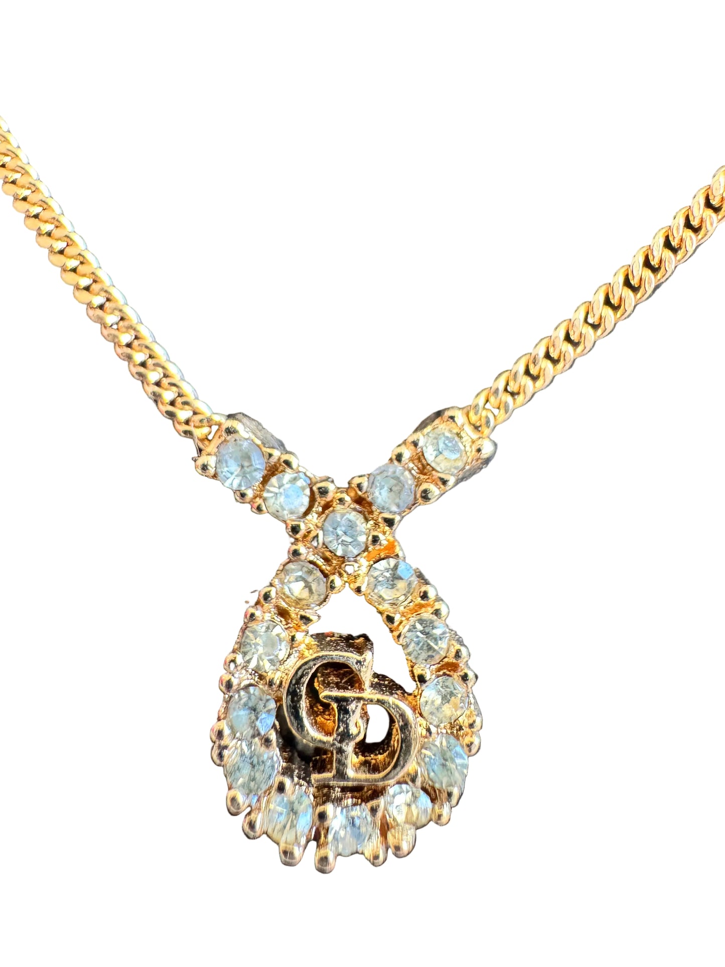 Christian Dior CD initial pendant necklace with Rhinestone