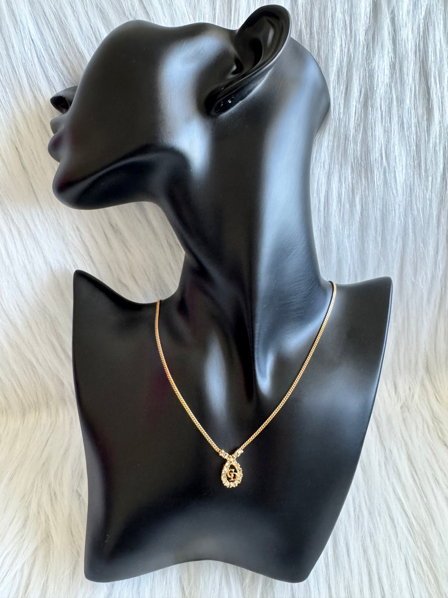 Christian Dior CD initial pendant necklace with Rhinestone