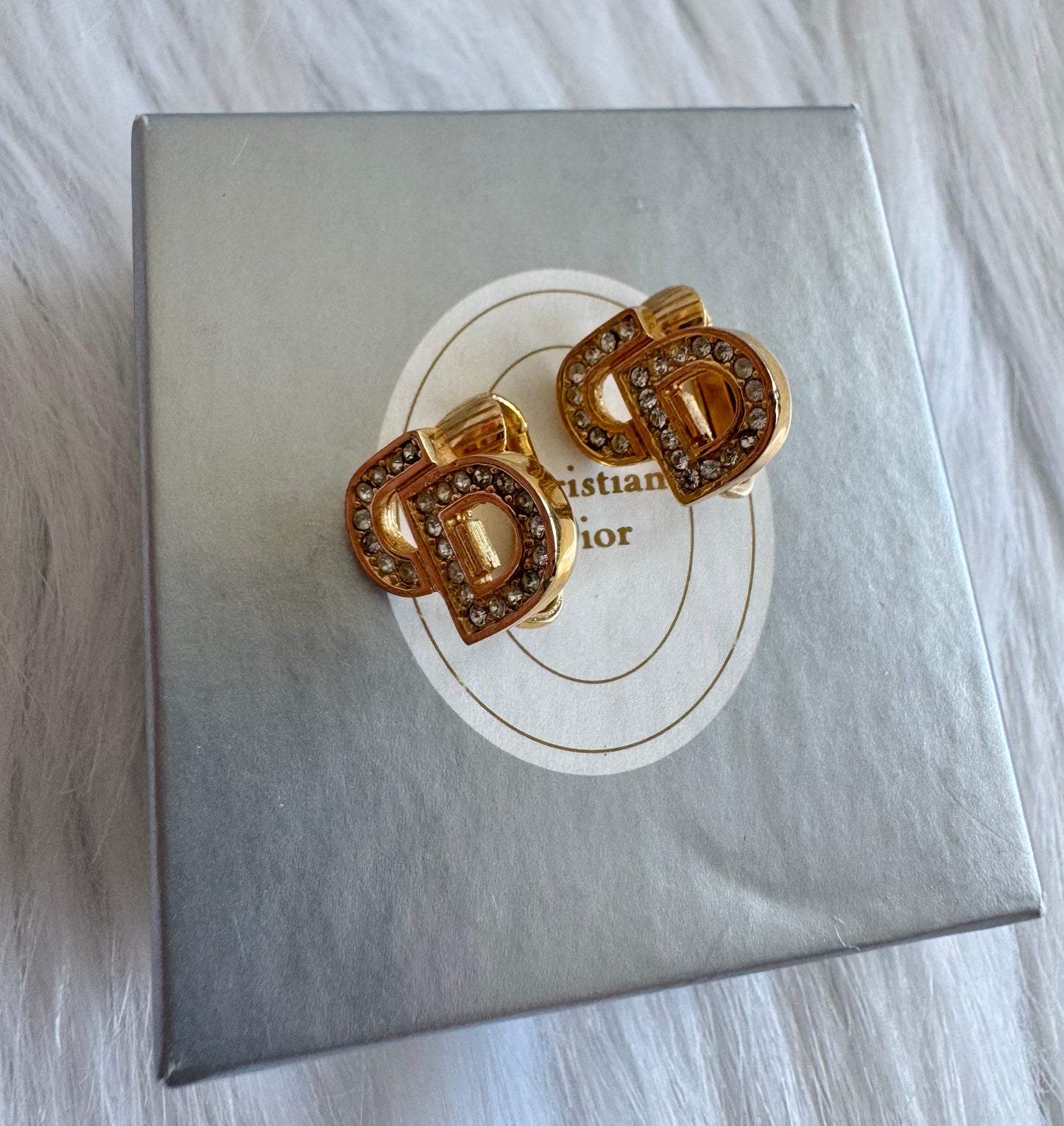 Christian Dior CD initial Earrings with Rhinestone