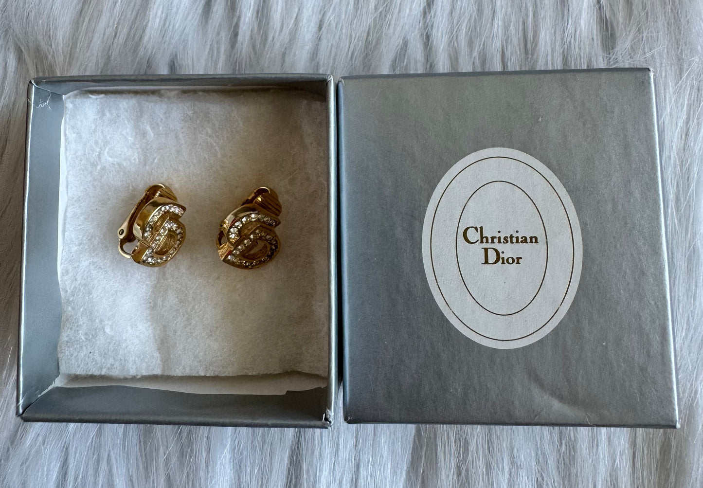 Christian Dior CD initial Earrings with Rhinestone