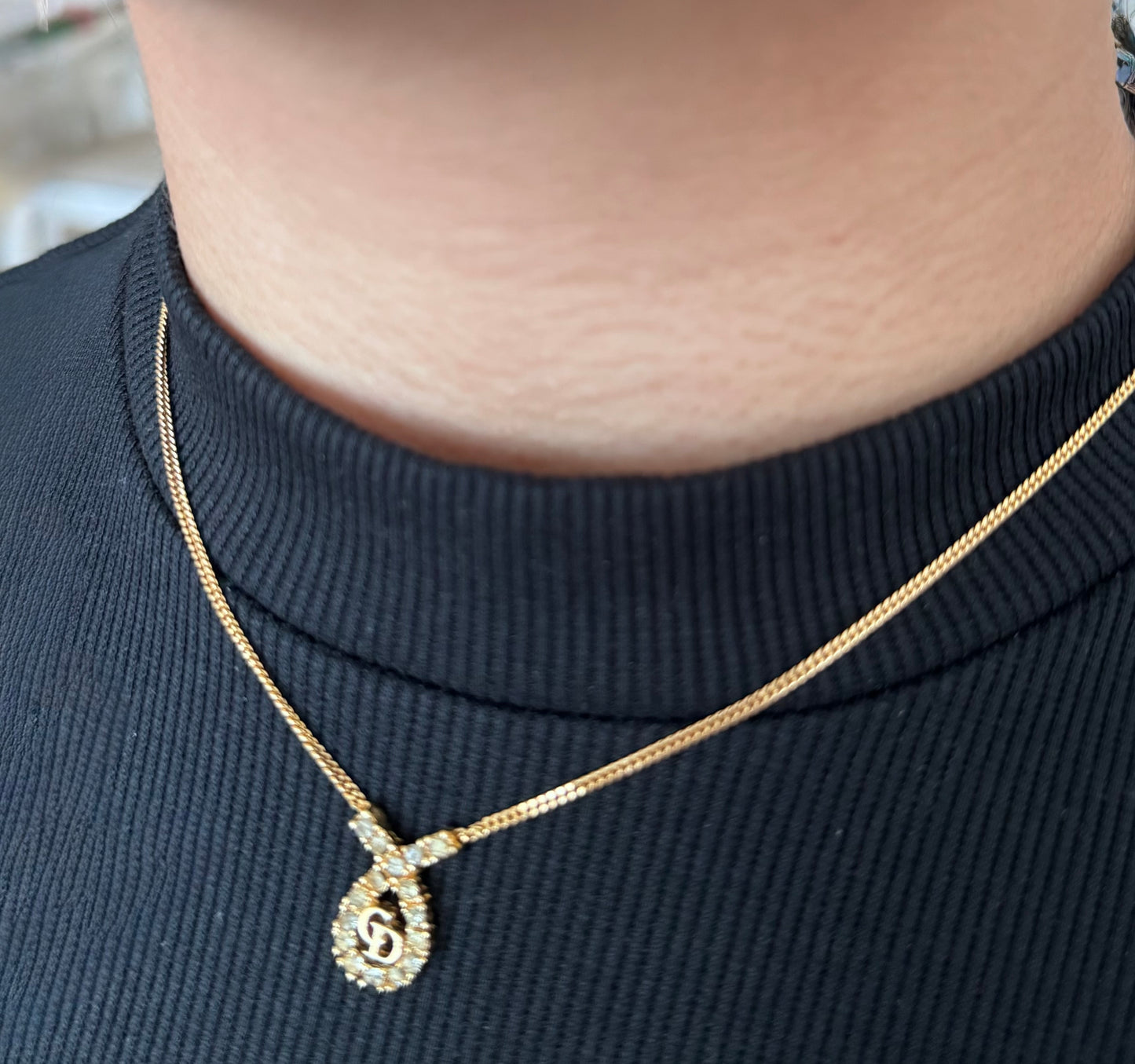 Christian Dior CD initial pendant necklace with Rhinestone