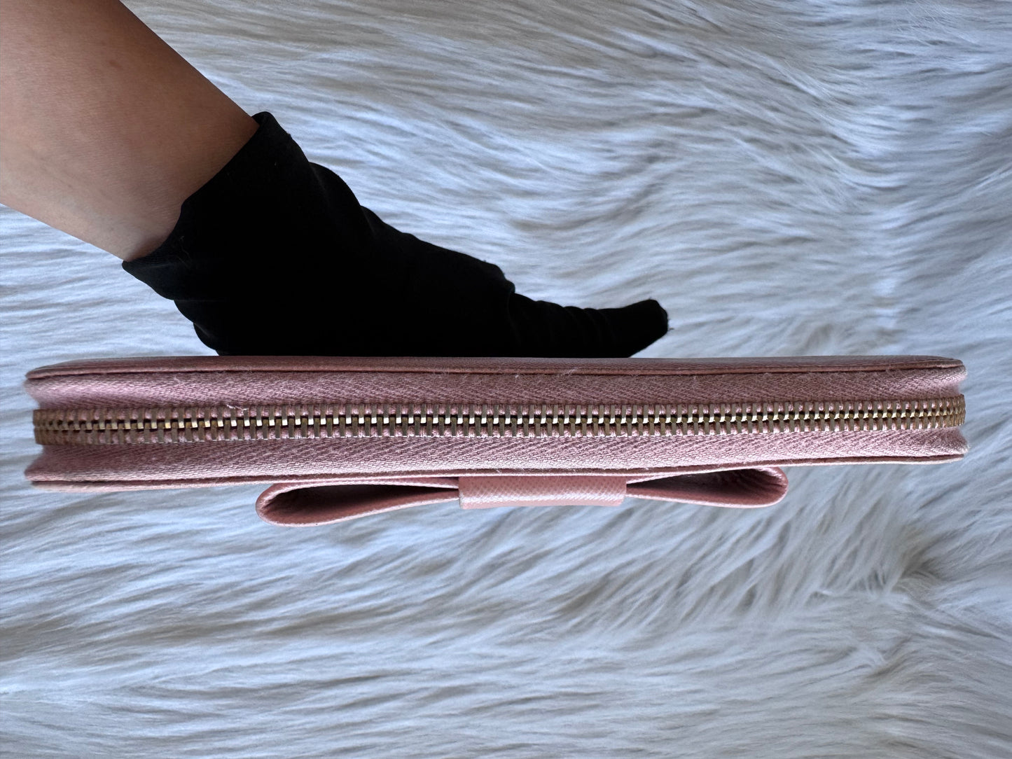 Prada Pink Saffiano Bow Zip Long wallet