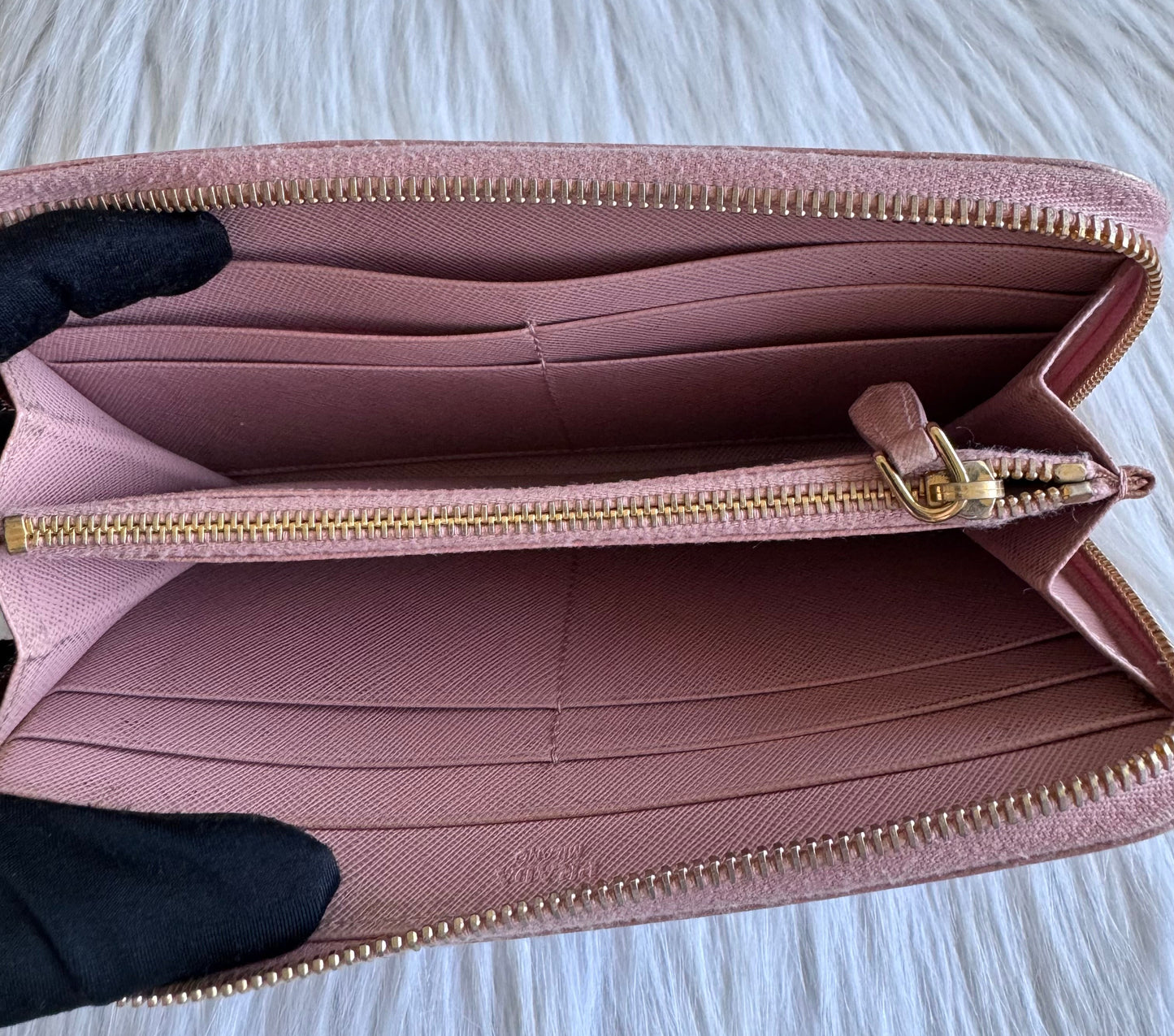 Prada Pink Saffiano Bow Zip Long wallet
