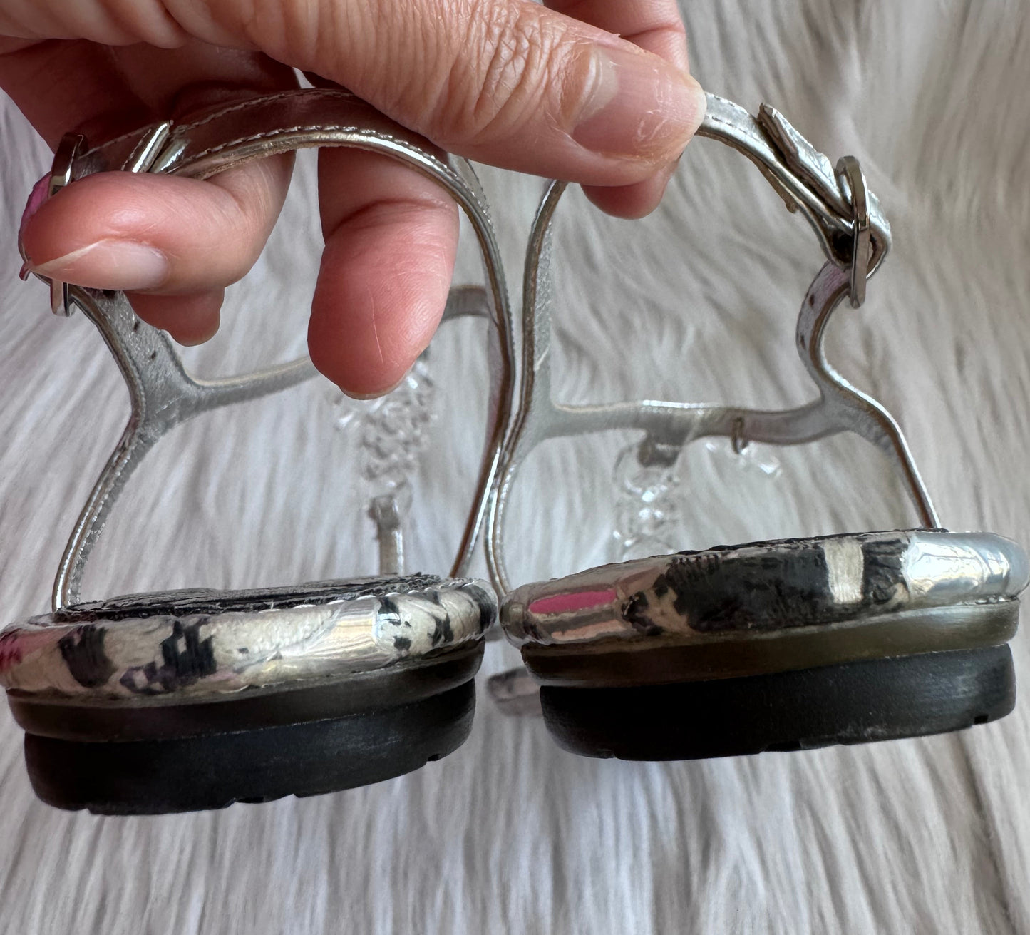 Chanel Clear Chain CC Logo Thong Tweed Flat Sandal size 35