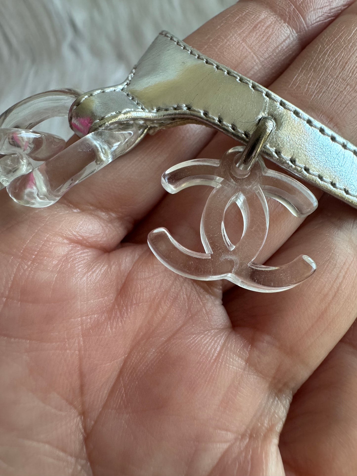 Chanel Clear Chain CC Logo Thong Tweed Flat Sandal size 35