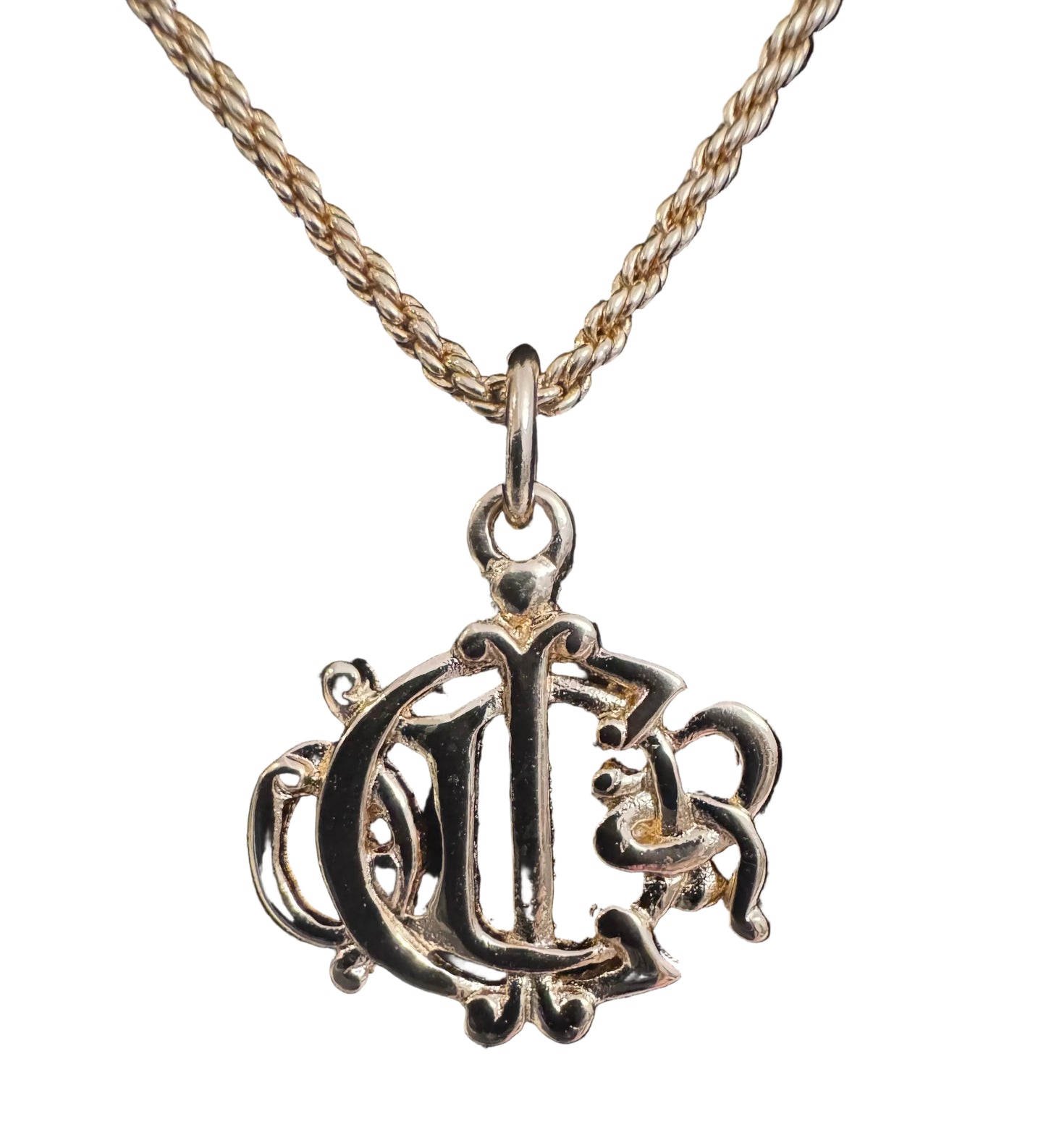 Christian Dior CD Script Initial Pendant Necklace