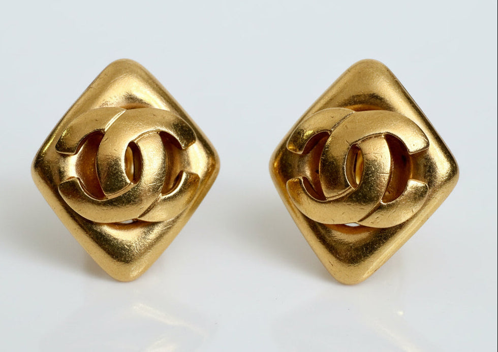 Chanel Coco Mark Clip On Earrings Diamond shape