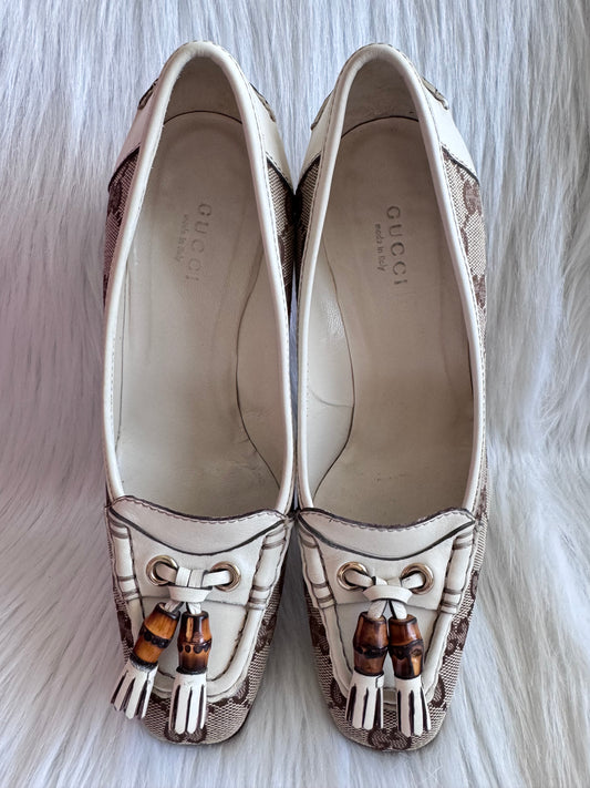 Gucci Monogram Leather Bamboo Tassel Loafer Pumps Size 36