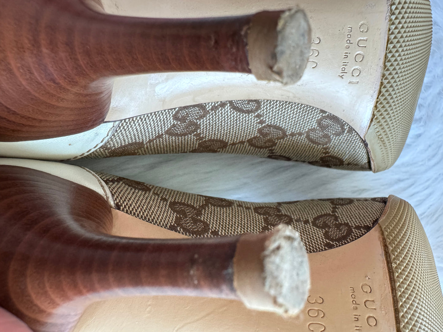 Gucci Monogram Leather Bamboo Tassel Loafer Pumps Size 36