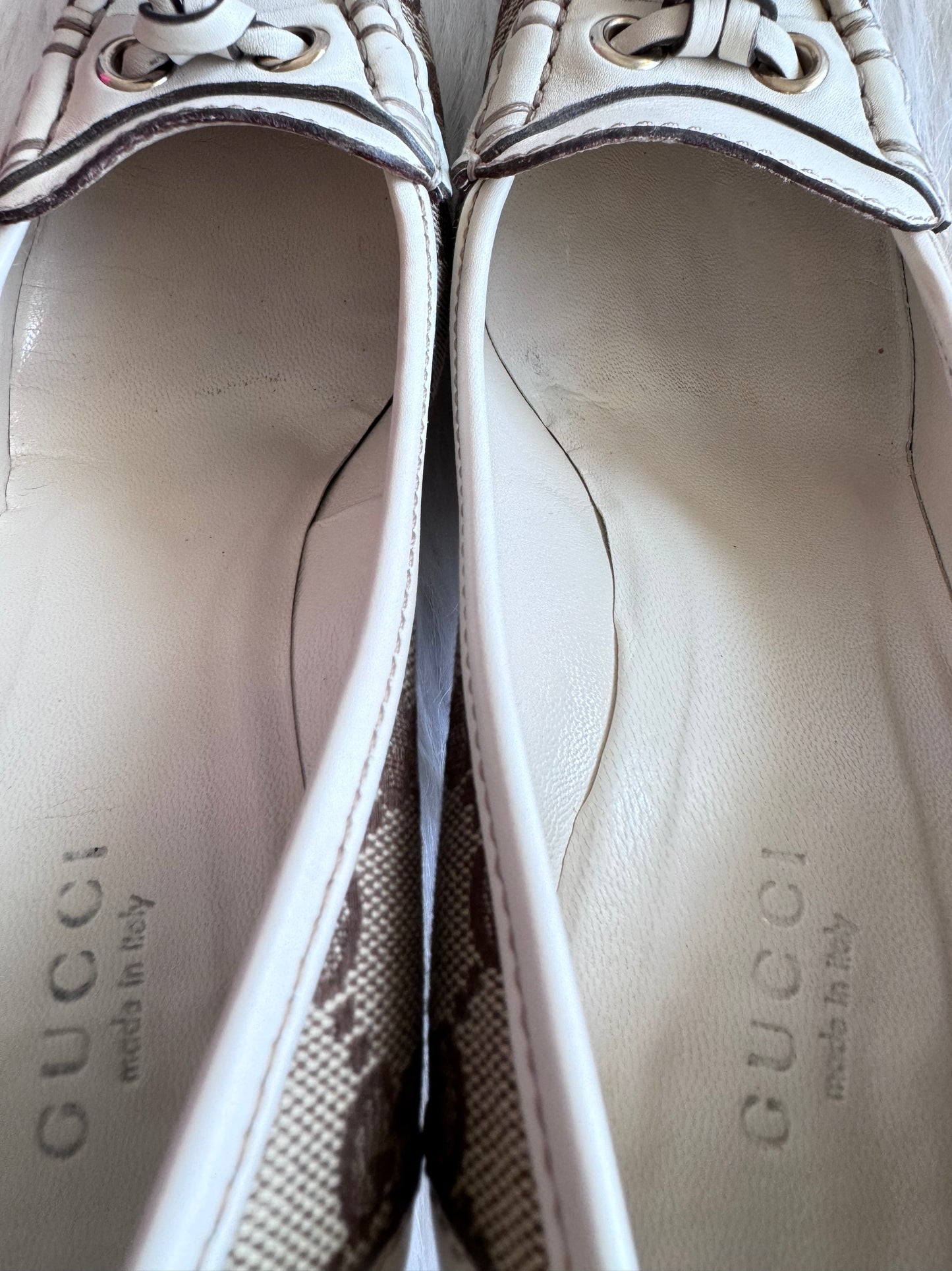 Gucci Monogram Leather Bamboo Tassel Loafer Pumps Size 36