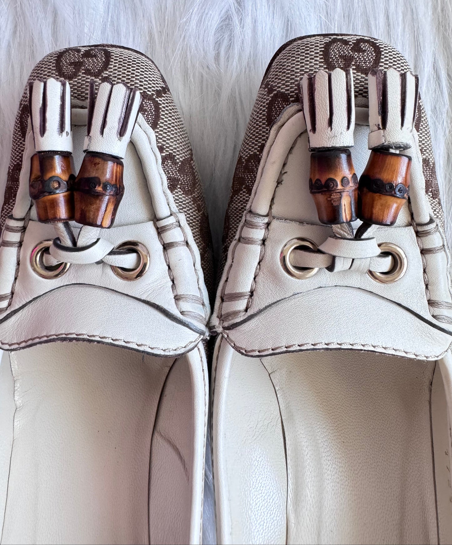 Gucci Monogram Leather Bamboo Tassel Loafer Pumps Size 36