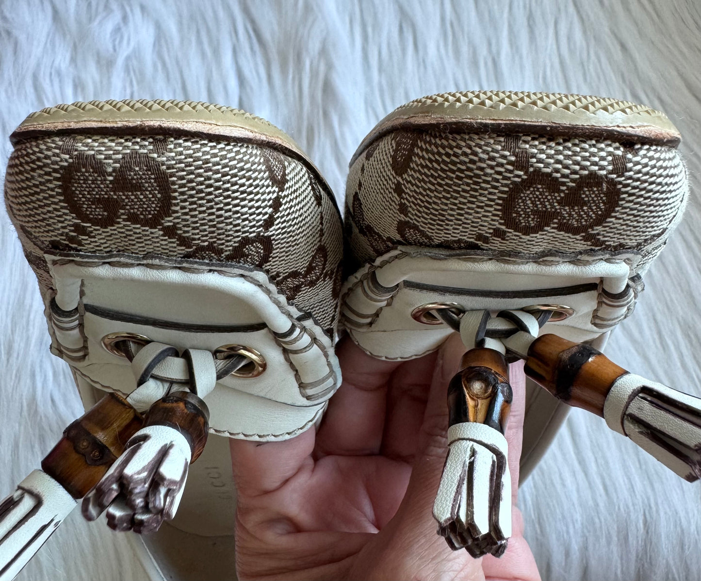 Gucci Monogram Leather Bamboo Tassel Loafer Pumps Size 36