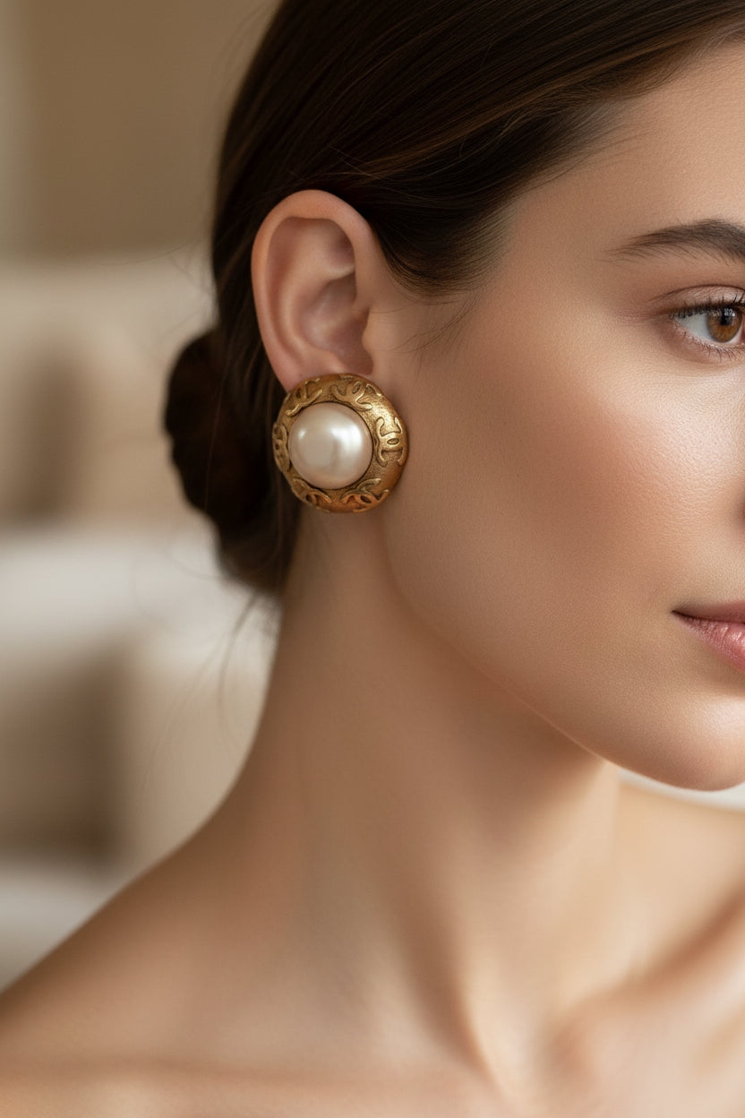 Chanel CC Logo Pearl Clip-On earrings