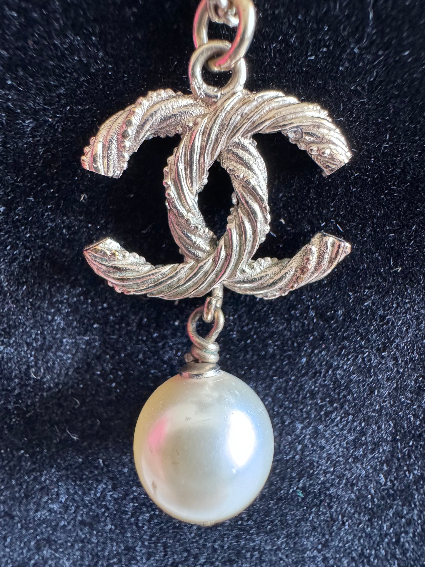 Chanel CC Crystal Pearl Gold Tone Pendant Necklace