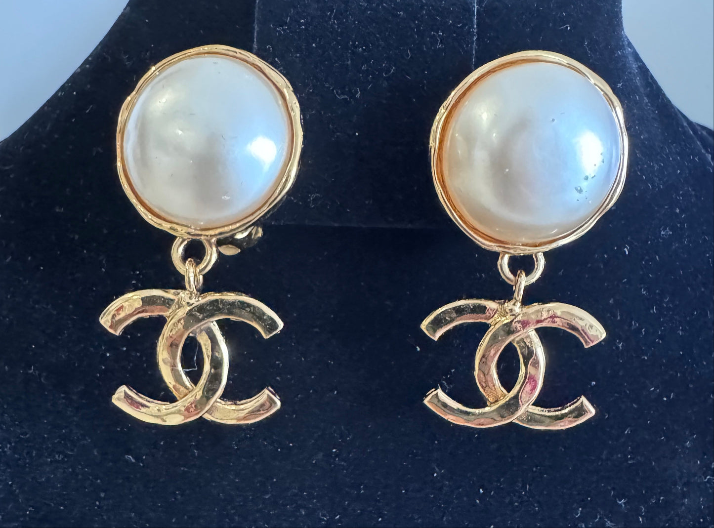 Chanel CC Logo Coco Mark Pearl Drop Earrings