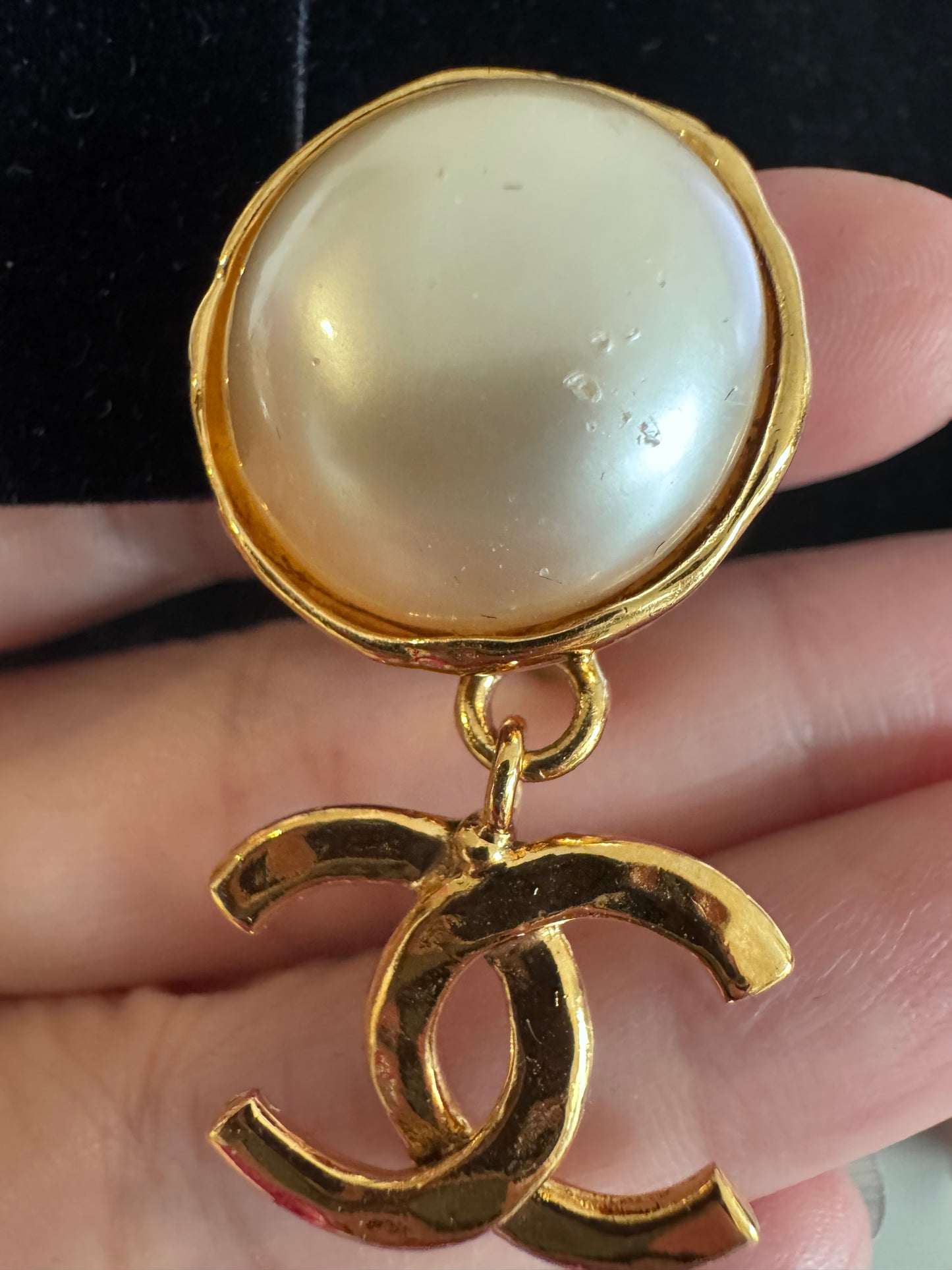 Chanel CC Logo Coco Mark Pearl Drop Earrings