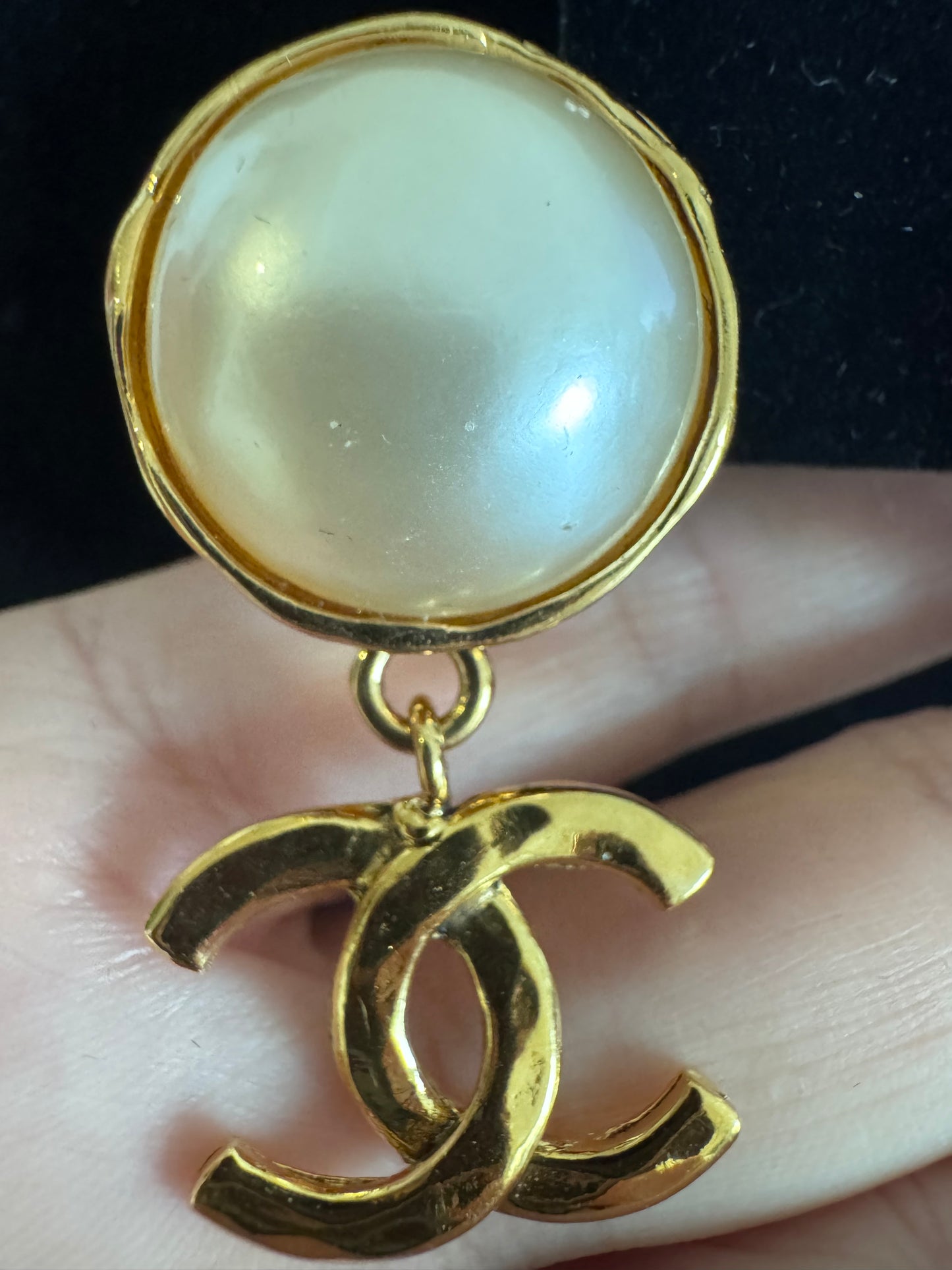 Chanel CC Logo Coco Mark Pearl Drop Earrings
