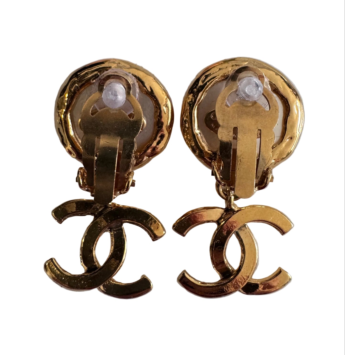 Chanel CC Logo Coco Mark Pearl Drop Earrings