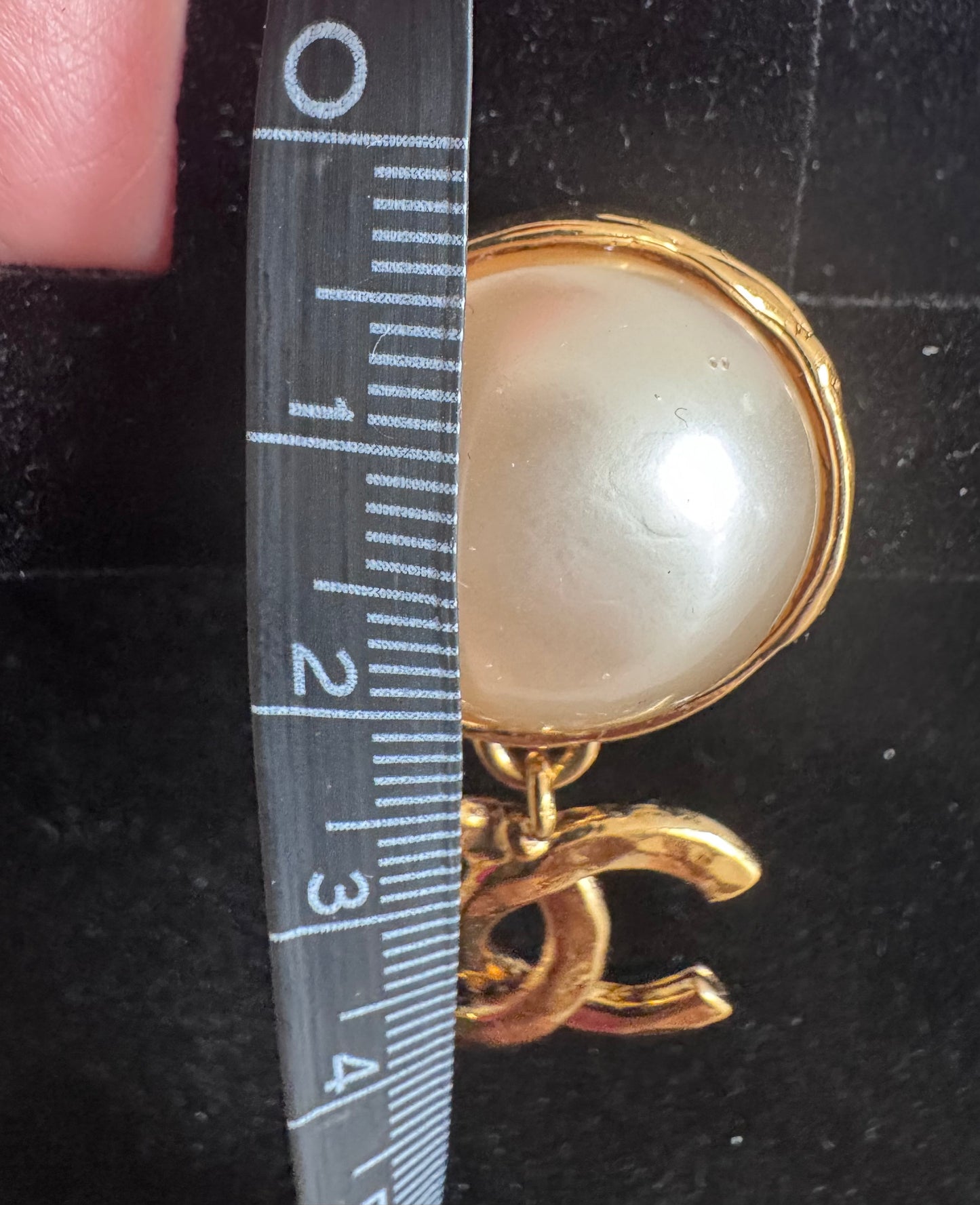 Chanel CC Logo Coco Mark Pearl Drop Earrings