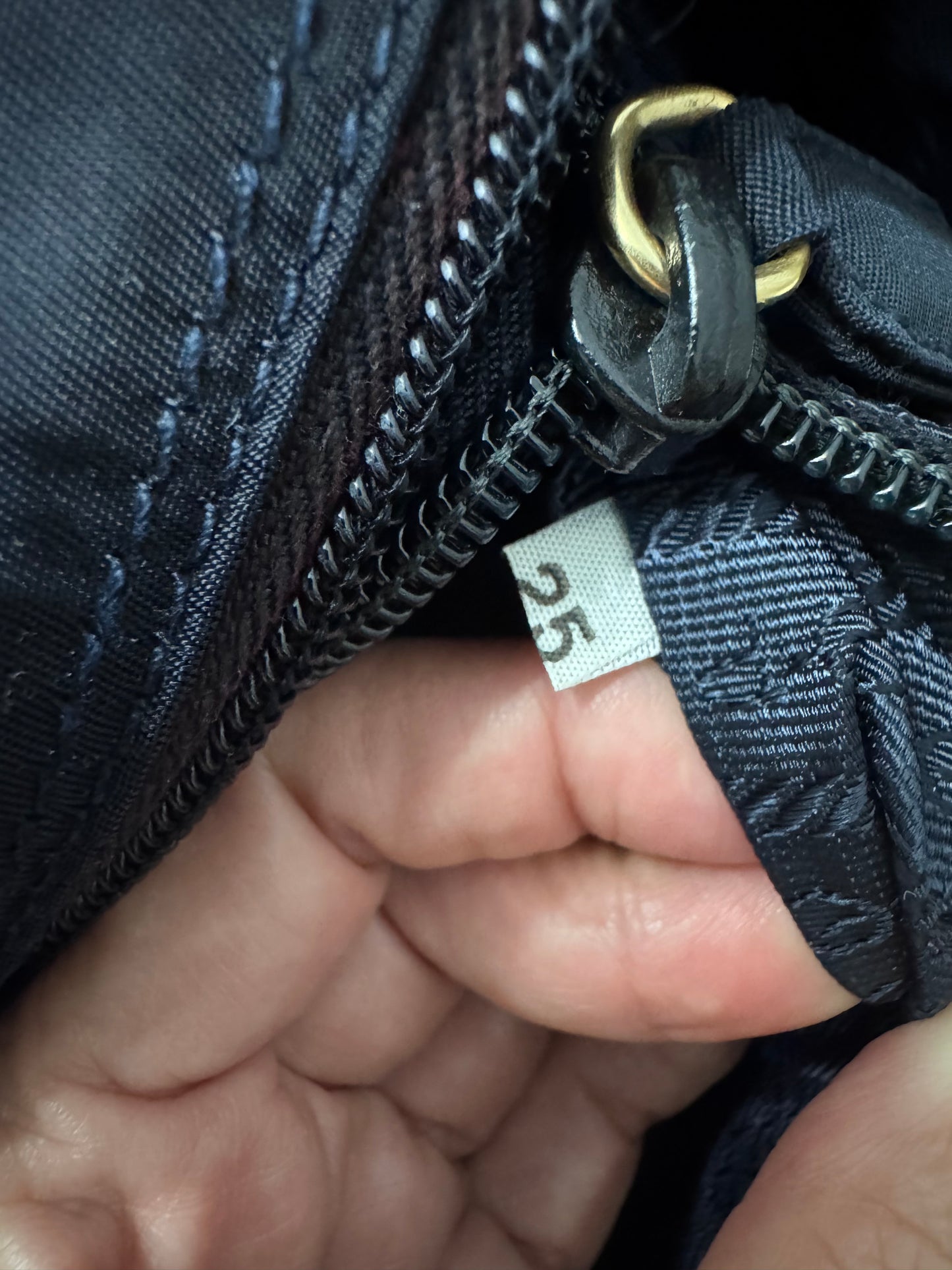 Prada Tessuto Navy Blue Metal Handle Handbag
