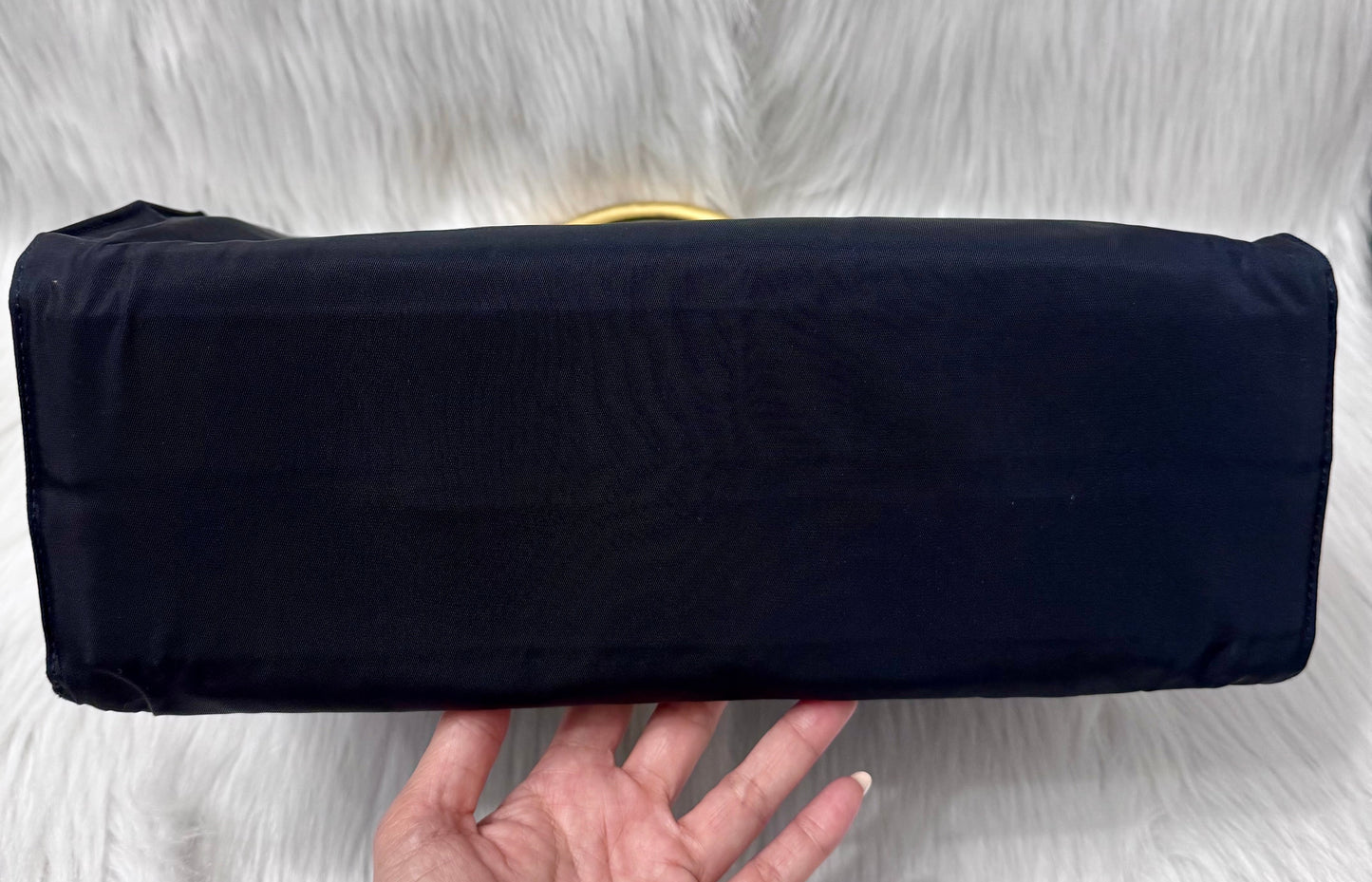 Prada Tessuto Navy Blue Metal Handle Handbag