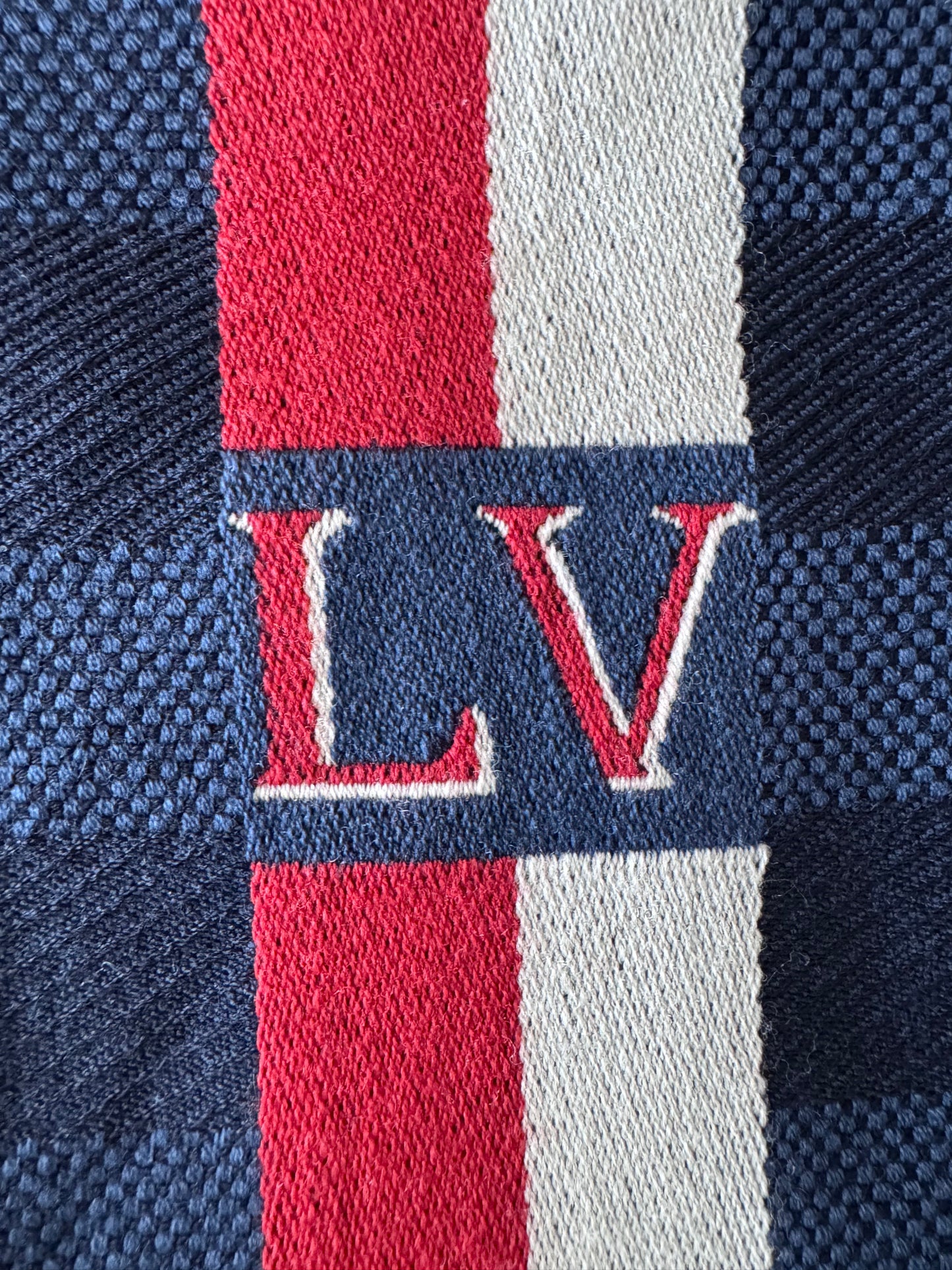 Louis Vuitton Wool Fringed Scarf Navy & Red