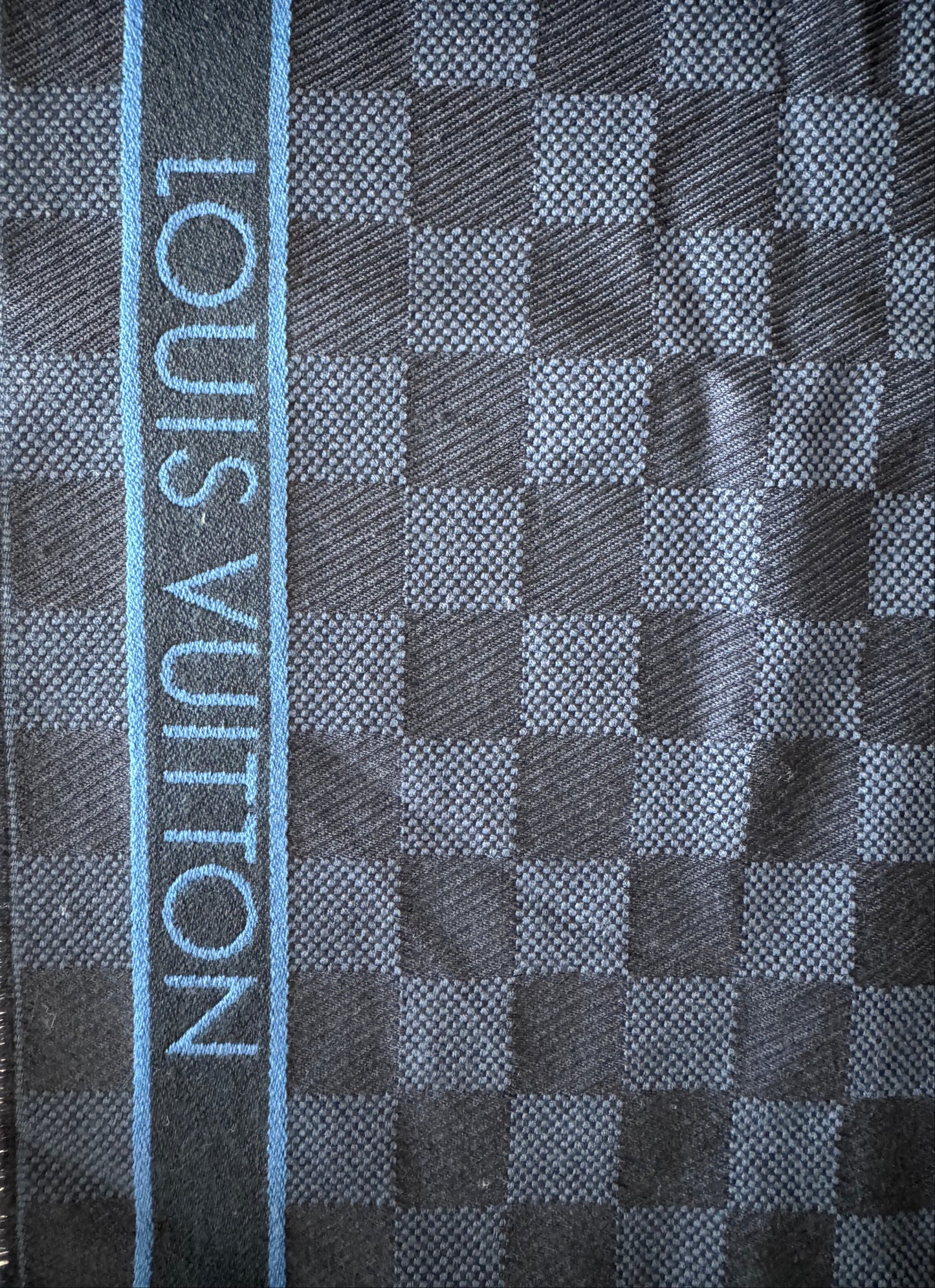 Louis Vuitton Wool Fringed Scarf Navy & Red