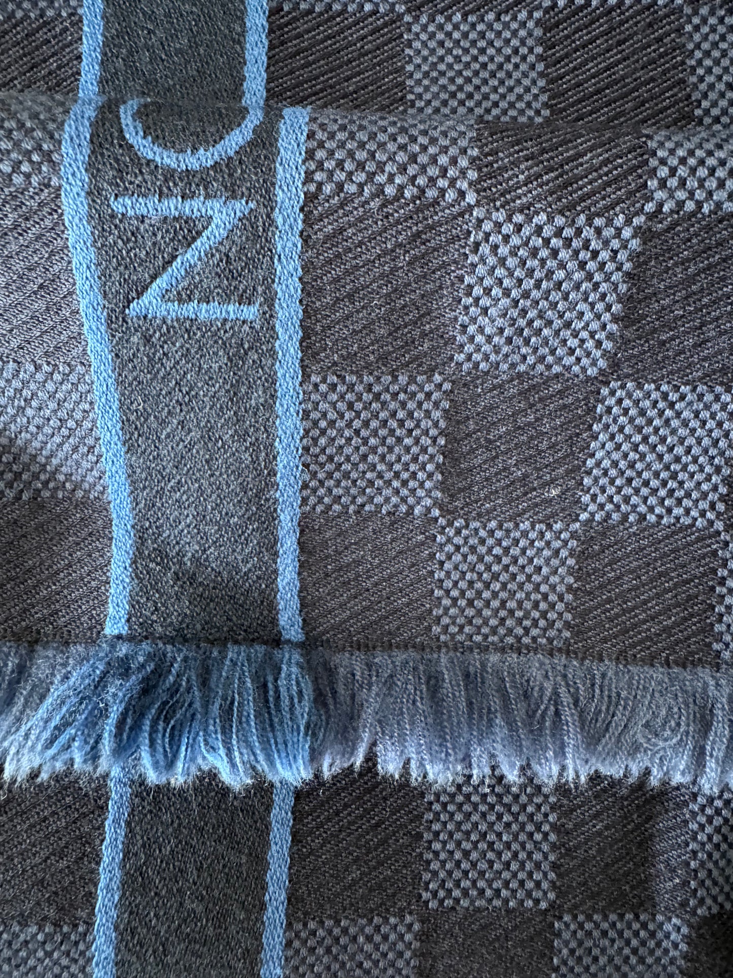 Louis Vuitton Wool Fringed Scarf Navy & Red