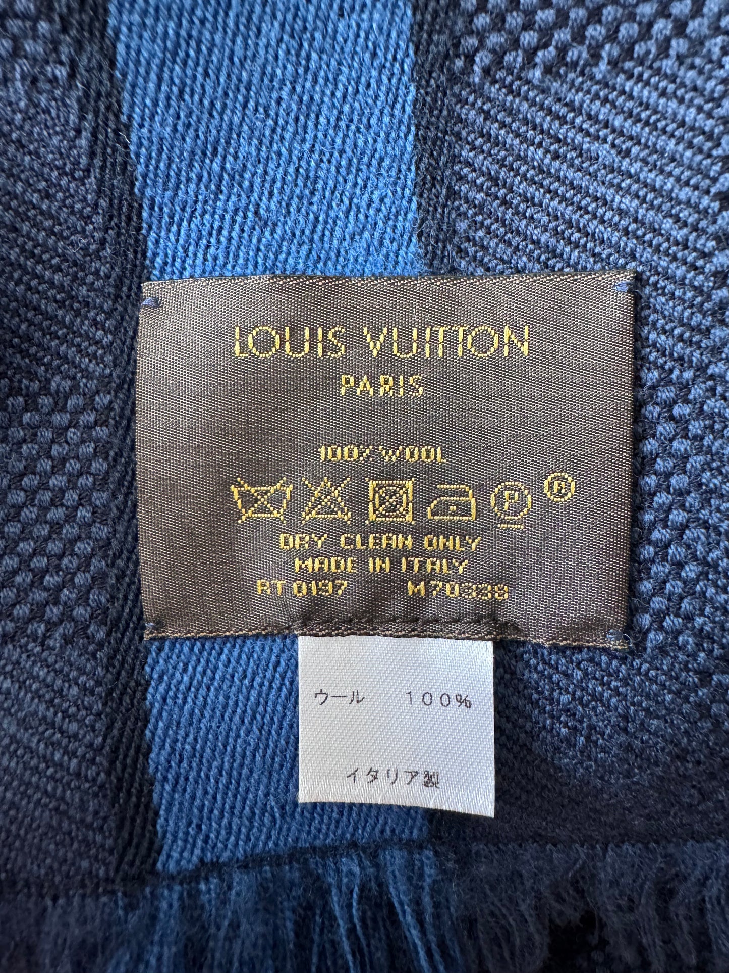 Louis Vuitton Wool Fringed Scarf Navy & Red