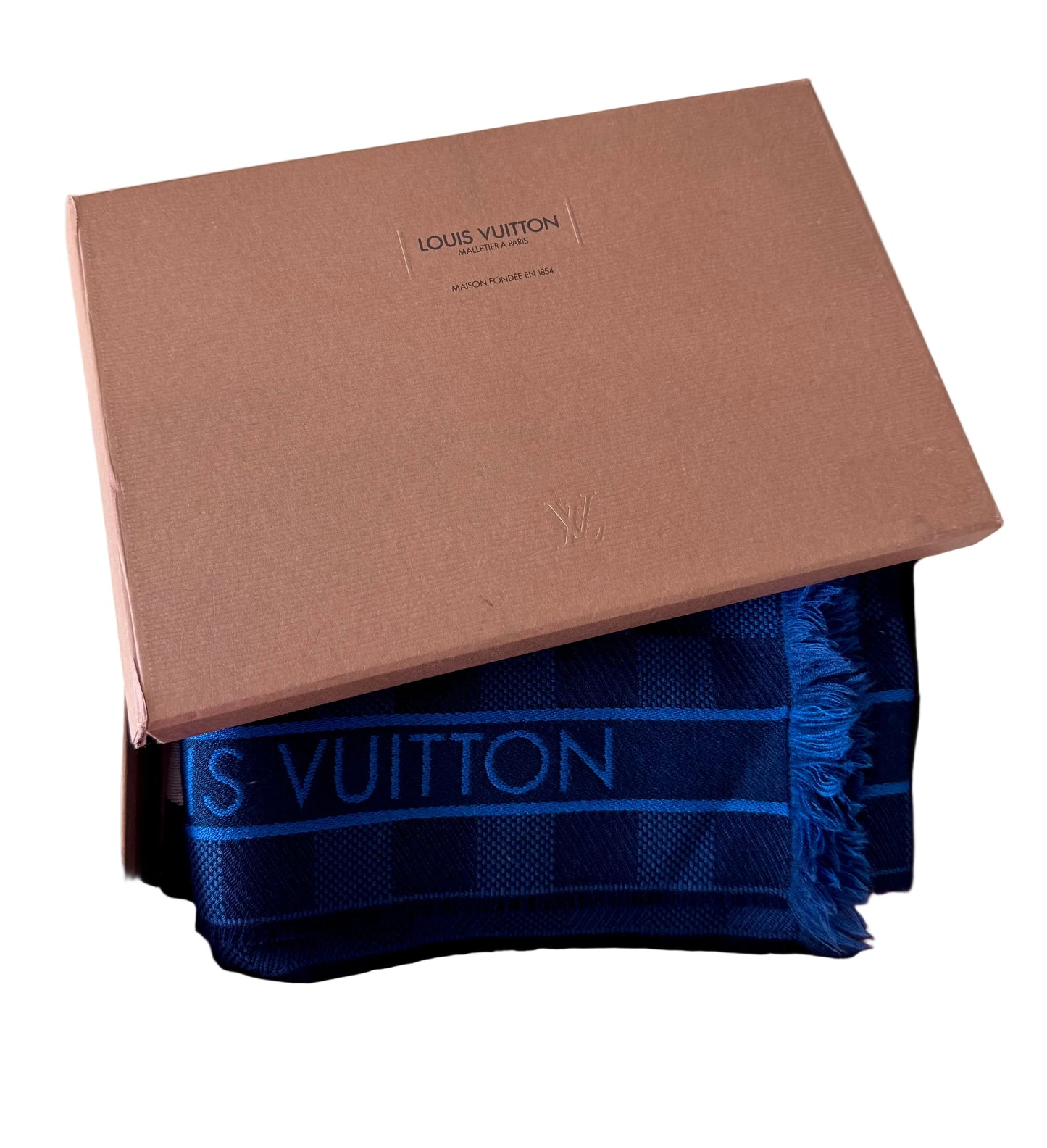 Louis Vuitton Wool Fringed Scarf Navy & Red