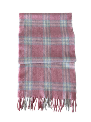 Burberry Pink Cashmere Check Fringed Muffler