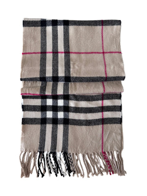 Burberry Beige & Black Cashmere Check Fringed Muffler