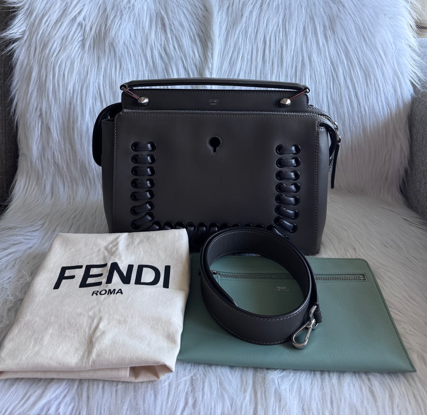 Fendi Whipstitch Dotcom two way bag-dark gray