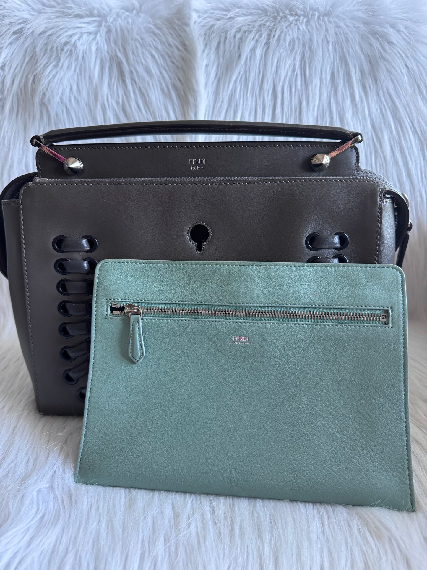 Fendi Whipstitch Dotcom two way bag-dark gray