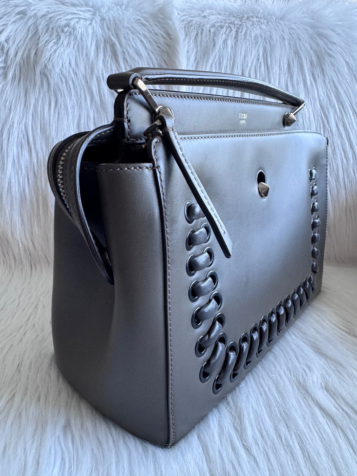Fendi Whipstitch Dotcom two way bag-dark gray